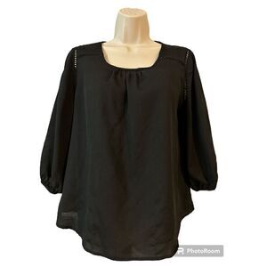 Haute Monde Anthropologie Blouse Womens Medium Sheer Black Split Back
